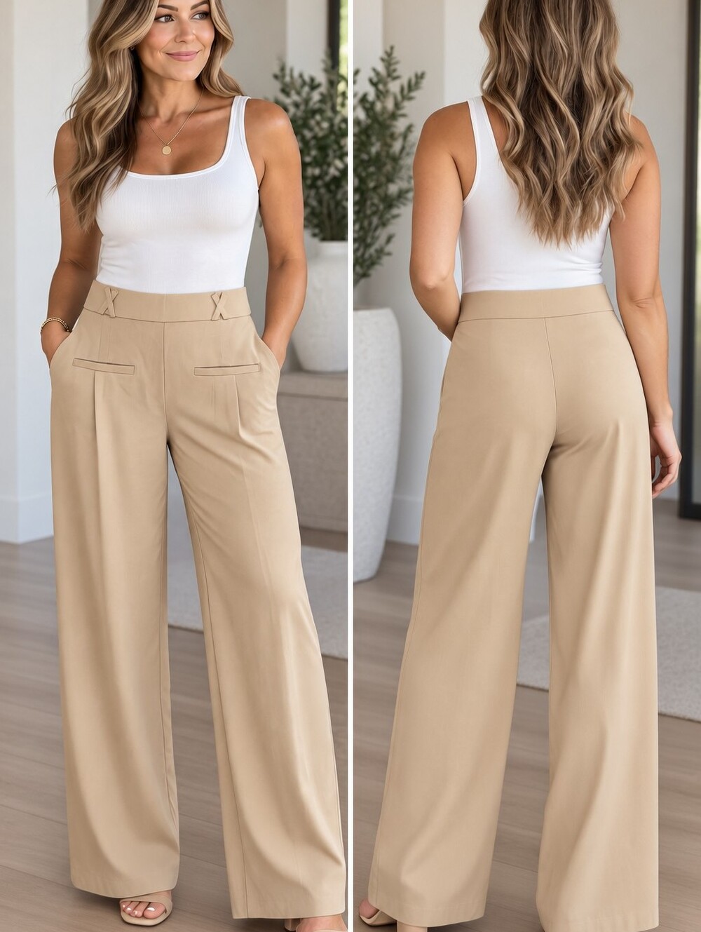 OGL Women's Tan High-Waist Trousers